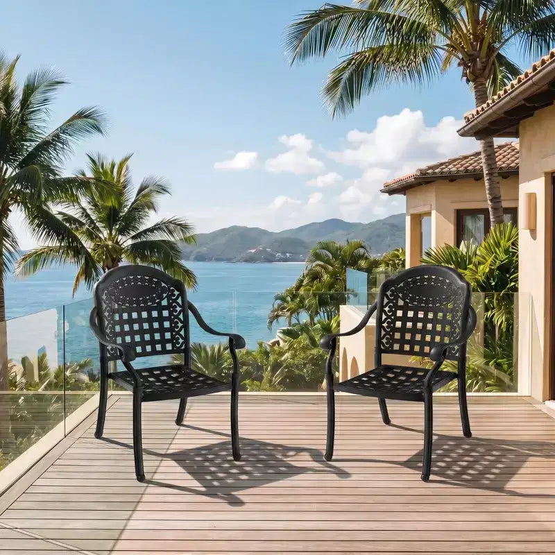 Set of 2 Cast Aluminum Patio Dining Chairs, Black Rust Resistant Frame with Water Resistant Cushions