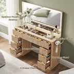 48 Fluted Makeup Vanity Desk with Mirror and Lights, Modern Vanity Table with 8 Drawers & Charging Station, Vanity Desk with Glass Top