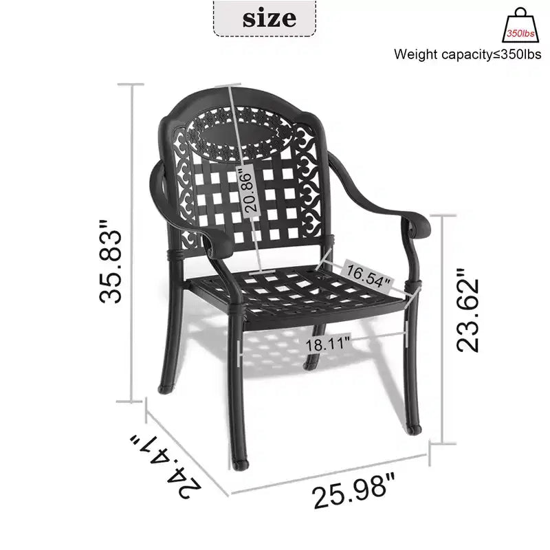 Set of 2 Cast Aluminum Patio Dining Chairs, Black Rust Resistant Frame with Water Resistant Cushions