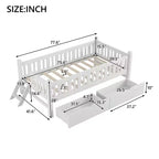 Whisen Twin Size Wood Platform Bed with Guardrail and 2 Drawers