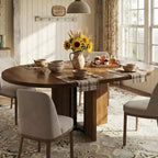 47-63 Extendable Round Dining Table for 4-8, Farmhouse Wood Expandable Kitchen Table with Metal Frame, Oval Space Saving for Apartment, Retro Gray