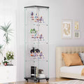 Okak Display Cabinet with Glass Door and Acrylic Shelves, Storage Cabinet with Lock and Wheels, Cabinet for Living Room, Bedroom