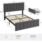 Storage Bed Frame with 4 Drawers & Adjustable Headboard - Upholstered Platform Bed