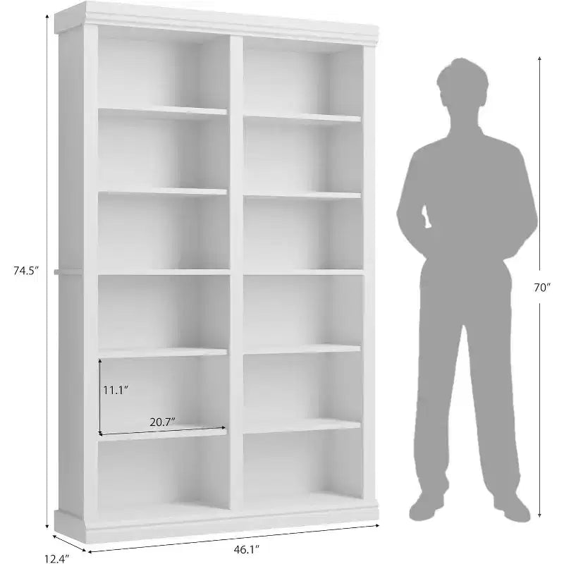 74.5 High Bookshelf With 2 Rows of Storage Space, 6-Layer Double-Width Bookshelf, Spacious Freestanding Bookcase for Living Room, Office, Library