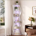 VECELO 5-Tier Wave Corner Shelf, Tall Vertical Storage Display Shelf for Small Spaces & Living Room, White