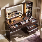 Vanity Desk with 35.4 LED Mirror and Lights, Modern Makeup Vanity Table with Charging Station & Adjustable Shelves