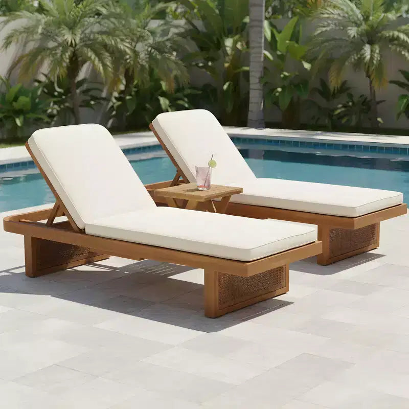 Christopher Knight Home Wino Patio 3 Piece Acacia Wood Rattan Sunlounge Set with Cushion and Slatted Table