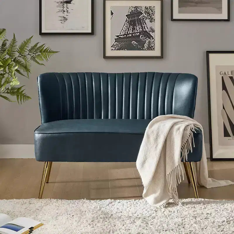 47 Contemporary Wingback Loveseat, Armless 2-Seater Sofa with Metal Legs for Living Room or Bedroom