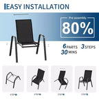 Patio Chairs,Outdoor Stackable Dining Chairs Set of 4/6 All Weather Lightweight Textilene Outdoor Chair Sets with Armrests for Backyard,Pool Deck