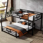 Twin over Full L-shaped Metal Bunk Bed with Ladder and Guardrail -ModernLuxe