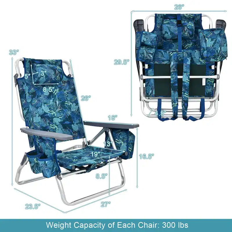 Costway 4-Pack Folding Backpack Beach Chair 5-Position Outdoor - See Details