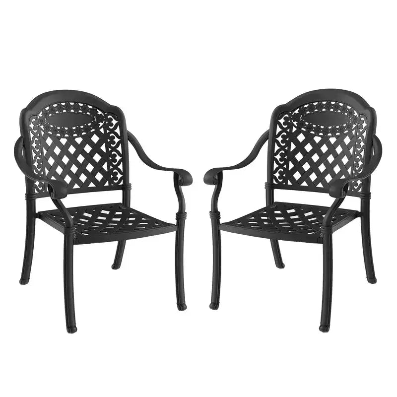 Set of 2 Cast Aluminum Patio Dining Chairs, Black Rust Resistant Frame with Water Resistant Cushions