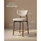 VASAGLE Wooden Bar Stools Set of 2, Upholstered Counter Height Barstools with Solid Wood Legs, Ergonomic Backrest, Linen-Look Fabric, Cappuccino