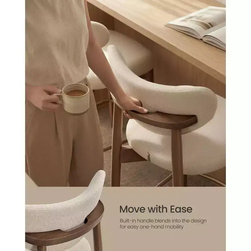 VASAGLE Wooden Bar Stools Set of 2, Upholstered Counter Height Barstools with Solid Wood Legs, Ergonomic Backrest, Linen-Look Fabric, Cappuccino