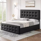 Storage Bed Frame with 4 Drawers & Adjustable Headboard - Upholstered Platform Bed