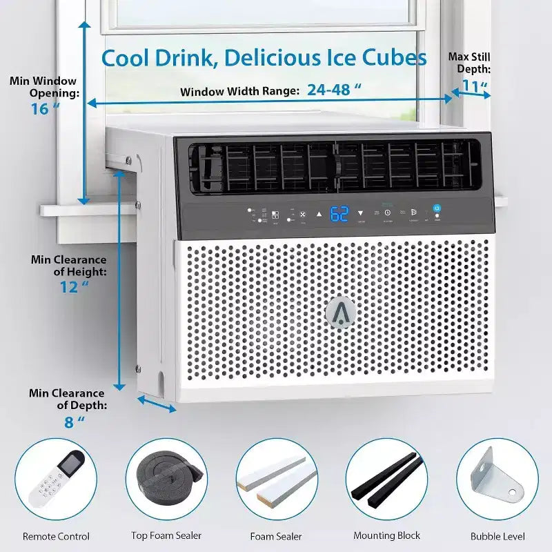 U-Shaped 8,000 BTU Window Air Conditioner  Ultra Quiet  Energy Efficient  Adjustable Depth  Remote Control  Washable Filter