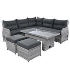 Outdoor Rattan Sectional Sofa Set with Adjustable Table & Recliners