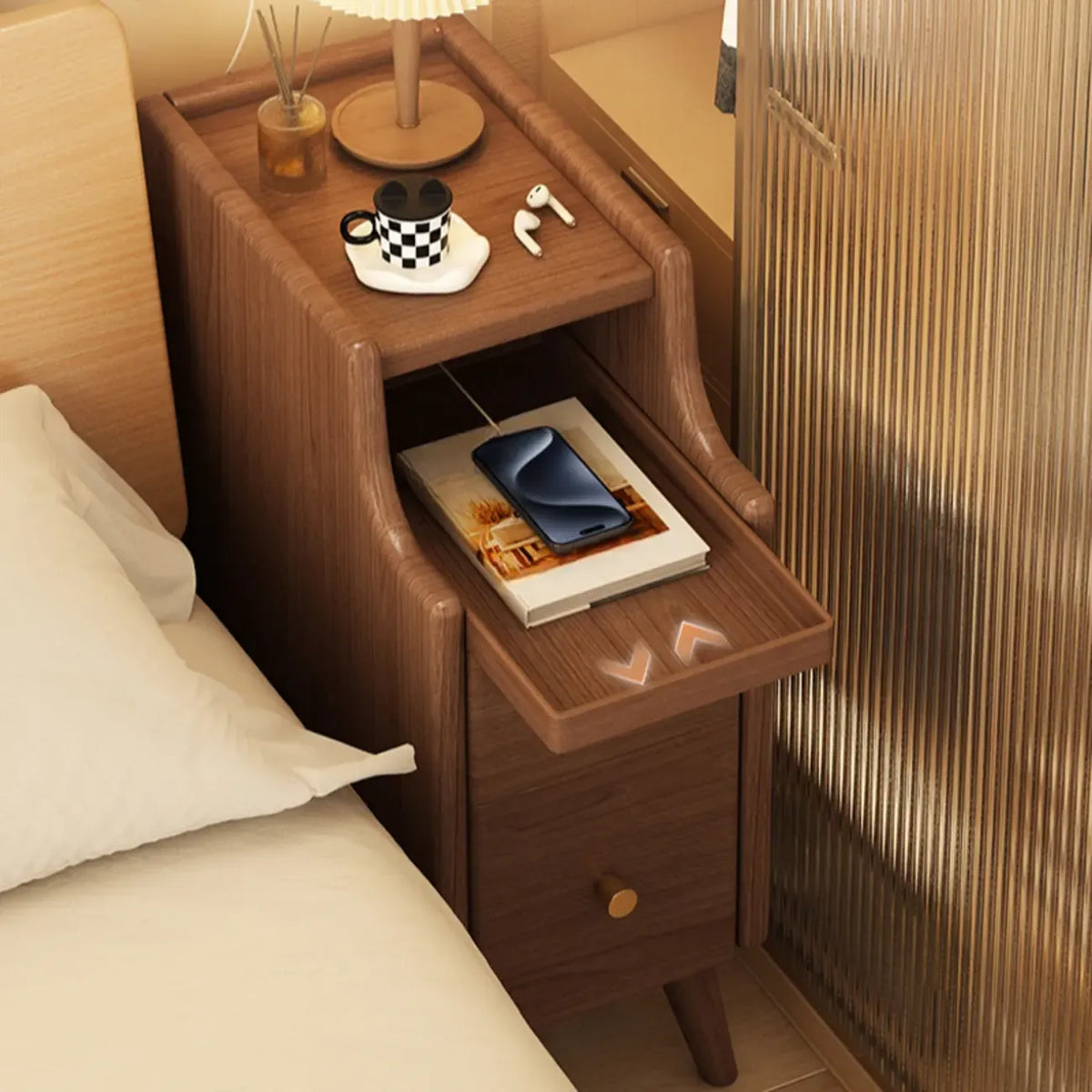 White Wood Narrow Nightstands with Drawers