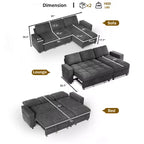 Canapé-lit convertible, canapé-lit en forme de L de 81 po avec méridienne de rangement réversible/port USB/poche latérale/assemblage sans outils, velours côtelé beige
