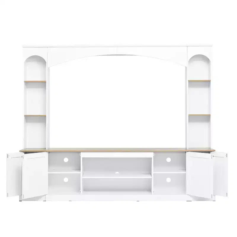 Whisen 91 Media Console, Arched Entertainment Center Wall Unit, Farmhouse TV Stand with Bookshelf, Wood Grain for TVs Up to 70