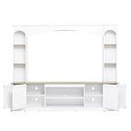 Whisen 91 Media Console, Arched Entertainment Center Wall Unit, Farmhouse TV Stand with Bookshelf, Wood Grain for TVs Up to 70