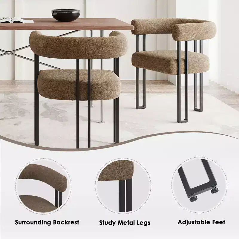 Lot de 2 chaises de salle à manger rondes modernes TUYOHW, chaises de salle à manger rembourrées avec siège coussiné et cadre en métal robuste