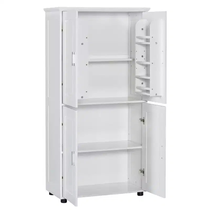 Whisen Minimalist Style Tall and Wide Storage Cabinet, Freestanding Cabinet with 4 Doors and Adjustable Shelves for Bathroom, Office - White