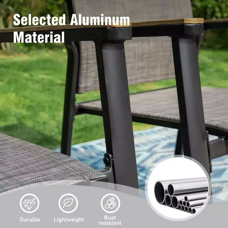 Captiva Designs 8pc Patio Dining Slat-top Steel Table & Aluminum Stackable Chairs & Market Umbrella