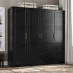 100% Solid Wood  4-Door Wardrobe with Solid Wood or Mirrored Doors
