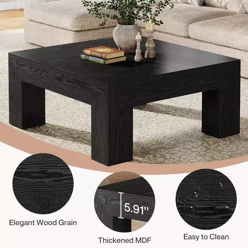 Table basse carrée Lantine de 99 cm pour salon, table basse d'appoint style ferme avec pieds en bois robustes, montage facile