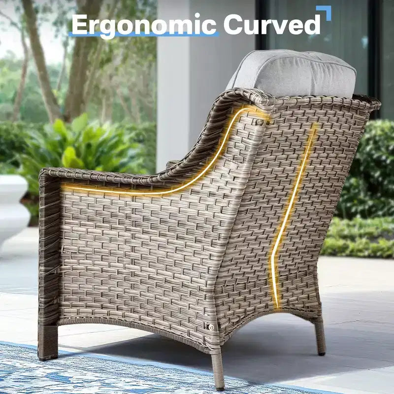 HOMLUX 6 PCS Patio Wicker Conversation Set 3-Seat Sofa with Cushion, Rattan Chairs, Ottomans, Coffee Table