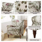 Araceli Traditional Wooden Upholstered Floral Armchair with Wingback and Nailhead Trim| ART OF LIVING DESIGNS