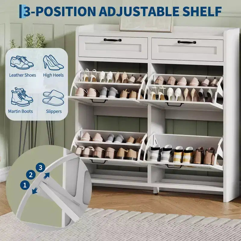 Shoe Cabinet with 4 Flip Drawers & 2 Top Drawers, Wooden Shoe Organizer Cabinet with Adjustable Shelf, Freestanding Shoe Storage Cabinets