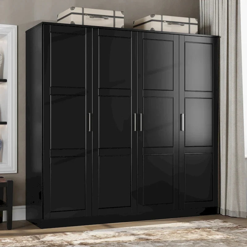 100% Solid Wood  4-Door Wardrobe with Solid Wood or Mirrored Doors