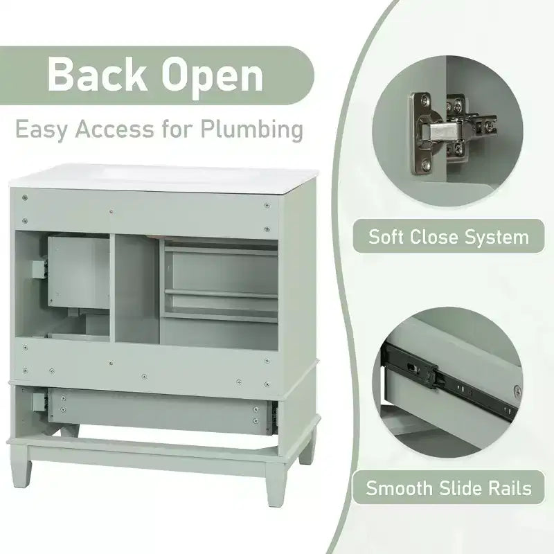 30 Bathroom Vanity Sink Combo, Bathroom storage Cabinet with Drawers and Shelf, Single Sink Bathroom Vanity