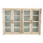 40 Tall 4-Door Reclaimed Wood and Metal Storage Cabinet with Glass Doors, Brown
