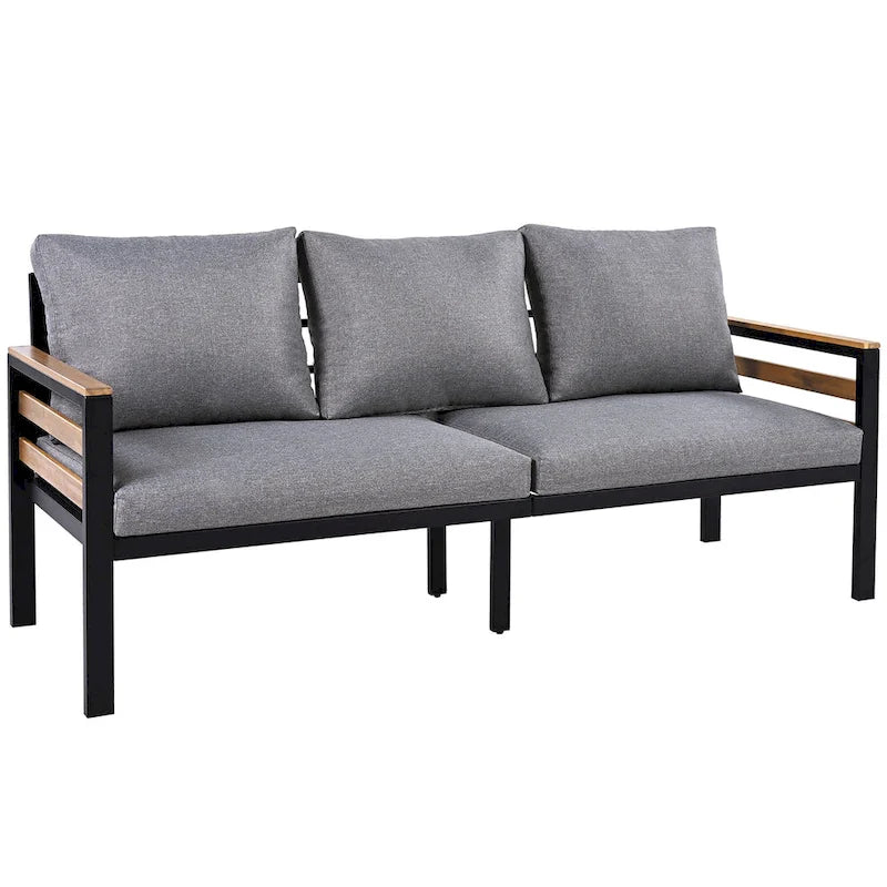 4-Piece Outdoor Sofa Set for 5 with Solid Wood Coffee Table and Removable Cushions
