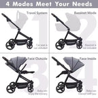 Baby Stroller, Foldable Stroller - High Landscape Pushchair for Newborn & Toddler, Convertible Pram with Reversible Backrest