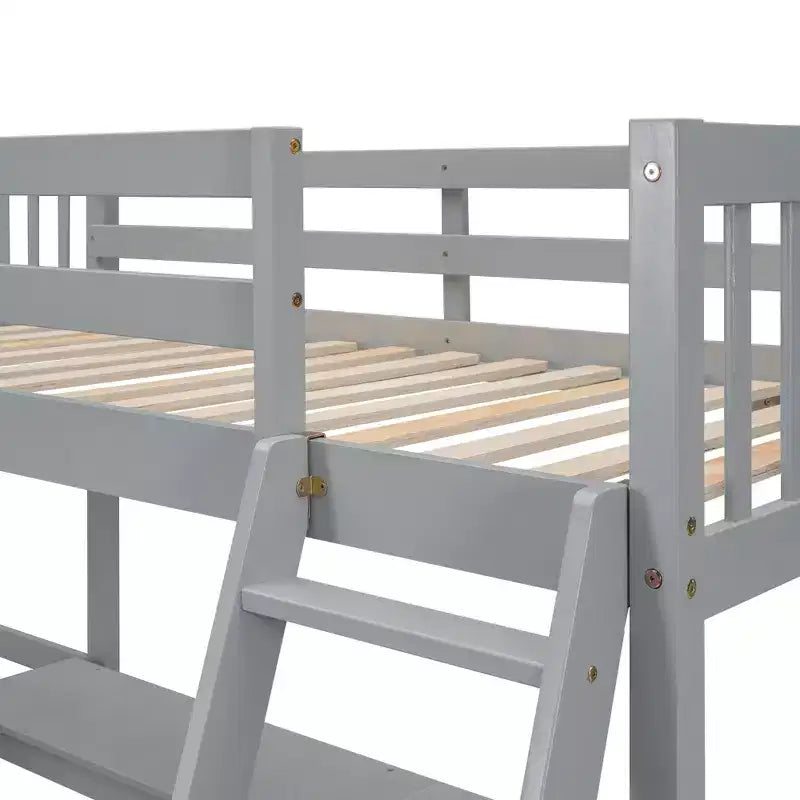 119''L 79.5''W Wood Twin Size L-Shaped Loft Bed with Ladder and 2 Built-in L-Shaped Desks