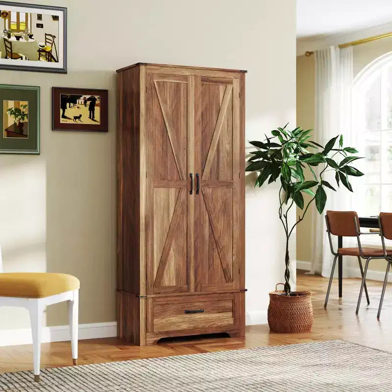 HOMCOM 72 Farmhouse Pantry Cabinet with Barn Doors, Tall Kitchen Pantry Storage Cabinet with Adjustable Shelves and Drawer