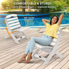 VINGLI Portable Adirondack Chairs, Folding Plastic Adirondack Chair for All Weathers, Capacity 350 LBS, White
