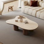 48 Modern Wood Coffee Table, Matte Stone Top, cloud Shaped