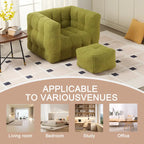 HOMEFUN Fauteuil d'appoint moderne capitonné en tissu bouclé avec ottoman