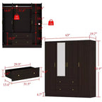 Hitow Armoire 2-Large Drawer Center Hanging Area with Mirror Minimalist Style