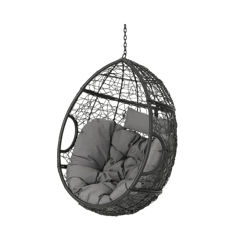 Waterproof Outdoor Wicker Hanging Basket Chair with Cushions, Hammock Seat - 300 lbs Capacity