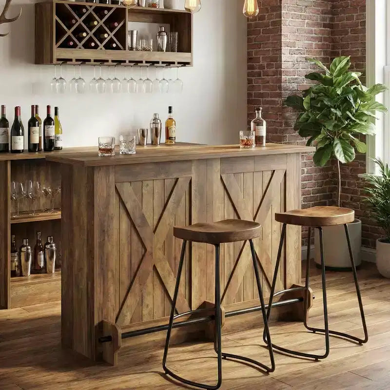 MAYEERTY 63 Rustic Bar Cart with 2-Tier Open Storage, Metal Frame & Particleboard Home Serving Cart, 220lbs Capacity Adjustable Feet