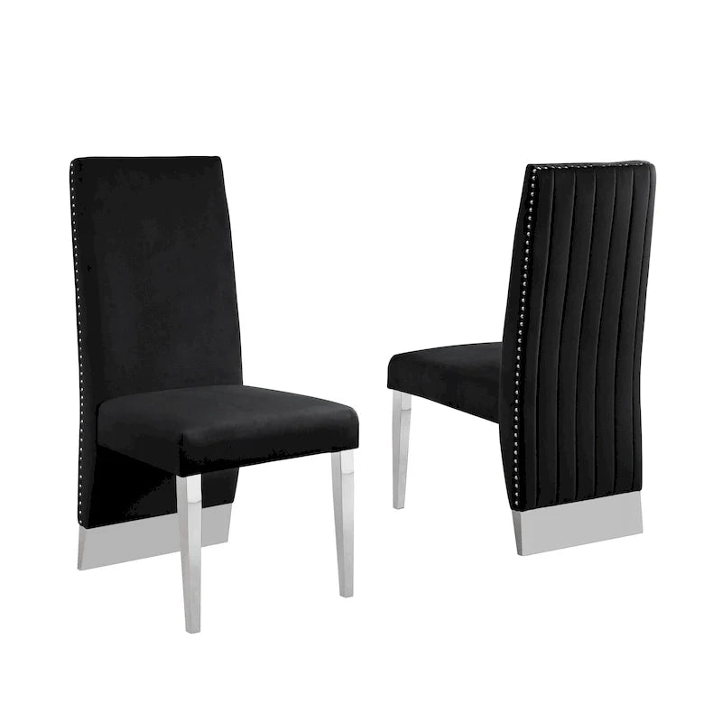 Best Quality Furniture Dining Chair includes Pleated Back, Nailhead-Trimmed, Chrome-Legged Chair (Set of 2)