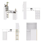 White Nail Table with Built-in Dust Extractor, Tempered Glass Display, Gold Handles Nail Salon Station Makeup Vanity Makeup Table