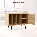 Costway Record Player Stand w/ Charging Station & Rattan Cabinet Adjustable Shelf