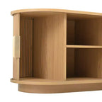 Meuble TV en bois GDFStudio Roy Farmhouse avec porte coulissante à tambour et rangement réglable